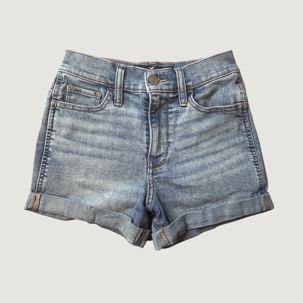 Hollister Denim Shorts Womens 0/00 W24 High-Rise Short 3 Light Blue Stretch
